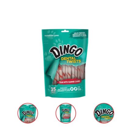 Dingo Dental Twists Dog Chews 35 Count Natural Chewing Action Helps Clean Teeth (Pack Of 2)