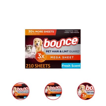 Bounce Pet Hair and Lint Guard Mega Dryer Sheets with 3X Pet Hair Fighters Fresh Scent (210 Count )