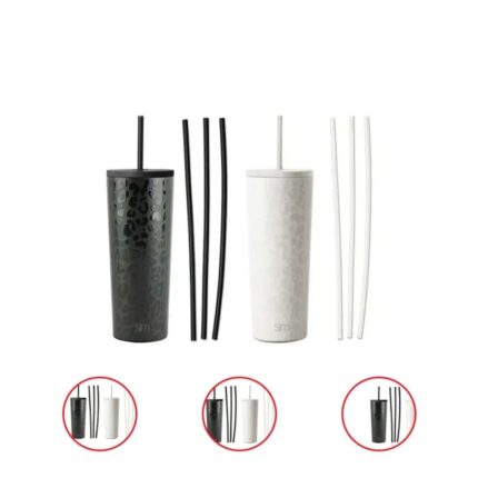 Simple Modern 2pack 24 Ounce Stainless Steel Classic with Six Bonus Straws (Black & White Leopard)