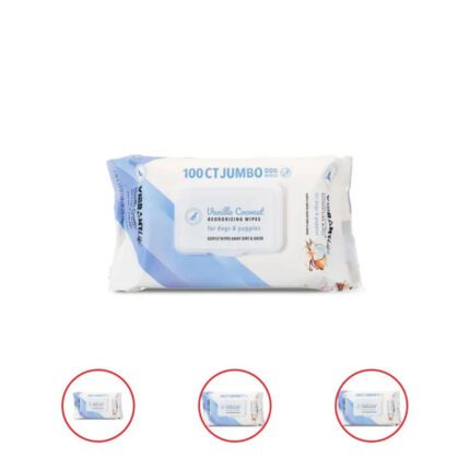 Vibrant Life Jumbo Deodorizing Wipes for Dogs & Puppies Vanilla Coconut 100 Count (Pack Of 2)
