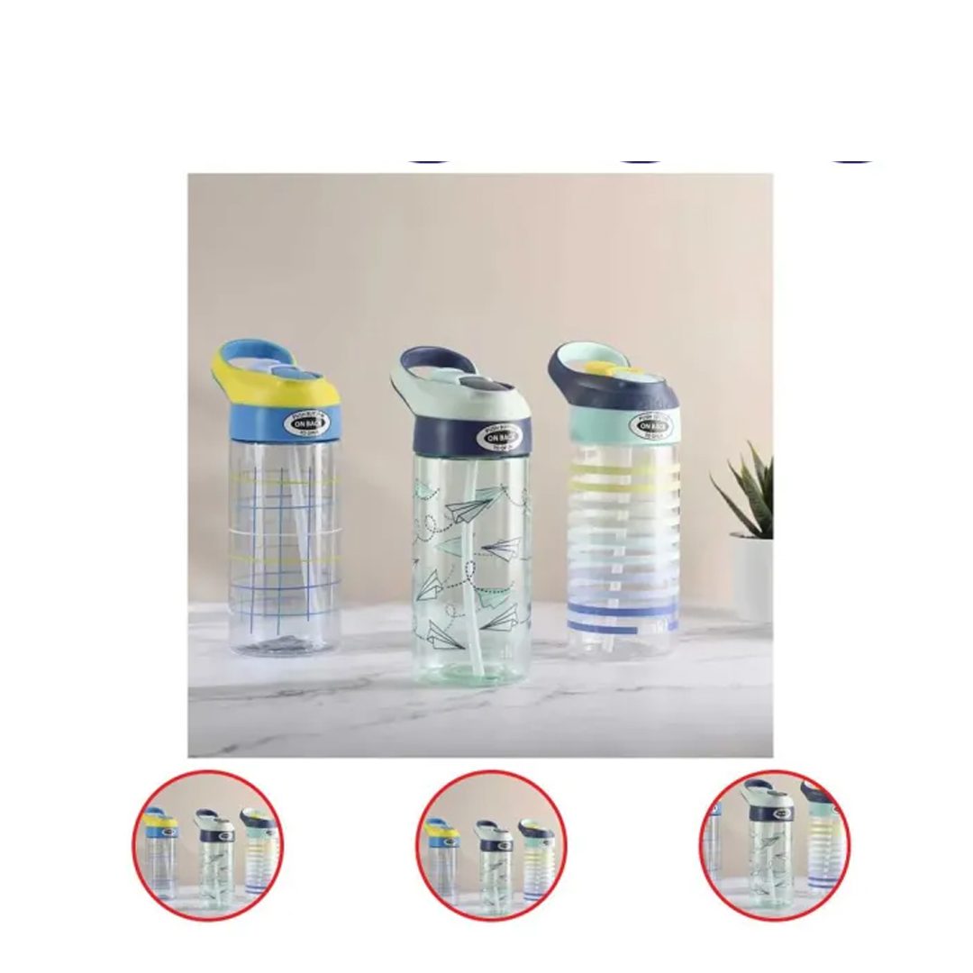 Zak Designs 17.5-oz. Tritan Water Bottle 3-Pack Set Reuseable Plastic with One-Touch Lid, Silicone Spout with Cover (Boy)