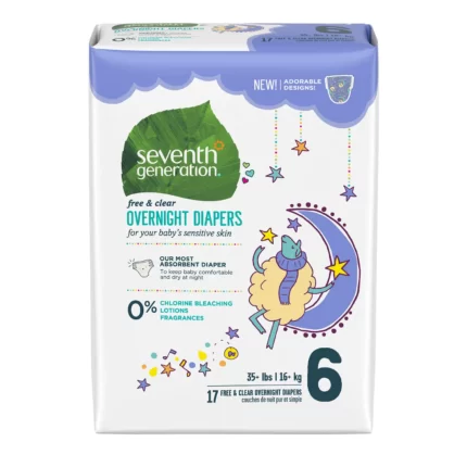 Seventh Generation Free Clear Overnight Diapers 6 - 17 ct. (Pack of 4)