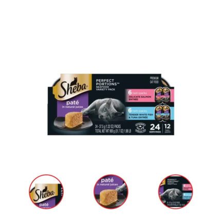 SHEBA Wet Cat Food Pate Variety Pack Delicate Salmon and Tender Whitefish & Tuna Entrees 2.6 Ounce PERFECT PORTIONS Twin Pack Trays
