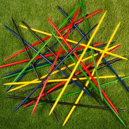 Hey Play 25 Piece Jumbo Pick Up Sticks Classic Wooden Game and Carry Bag