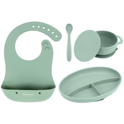 Foodie Silicone Feeding Set by Bazzle Baby (Sage)