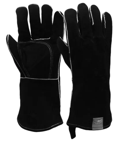 Expert Grill 14 Inches Insulated Heat Resistant Leather BBQ Gloves Black Color