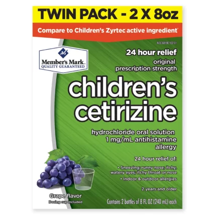 Member's Mark Children's Cetirizine Allergy Relief Oral Solution, Sugar-Free Grape Flavor (8 oz., 2 pk.)