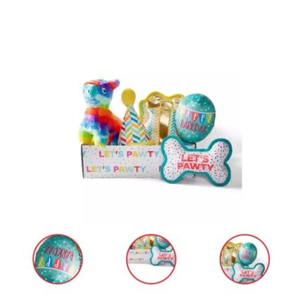 Let's Pawty Birthday Box Dog Toy Bundle 5 Piece Set White