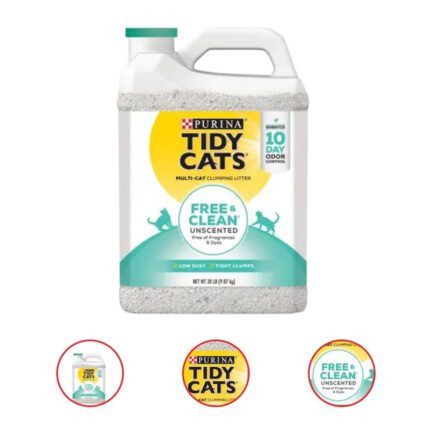 Purina Tidy Cats Clumping Cat Litter Free & Clean Unscented Multi Cat Litter 20 Pound Jug (Pack of 2)