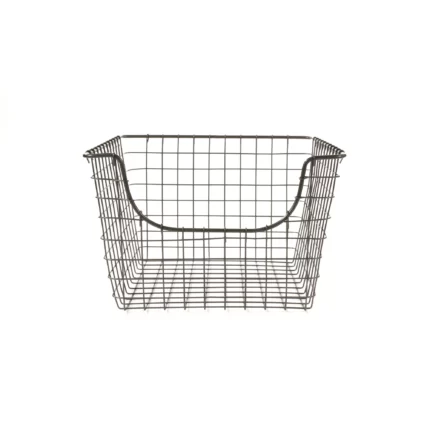 Spectrum Diversified Scoop Steel Wire Stackable Storage Basket for Kitchen Pantry Closet and Garage Small Satin Nickel (Pack Of 2)