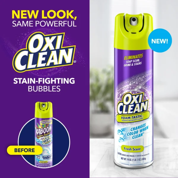 OxiClean Foam-Tastic Foaming Bathroom Cleaner, Removes Soap Scum, Grime & Stains, Fresh Scent, 19 oz - Image 6