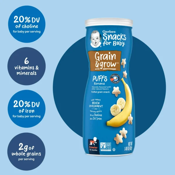 Gerber Stage 3 Baby Food, Banana Puffs, 1.48 oz Canister