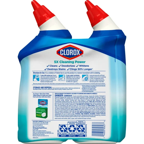 Clorox Toilet Bowl Cleaner Clinging Bleach Gel, Ocean Mist, 24 fl oz, 2 Pack - Image 2