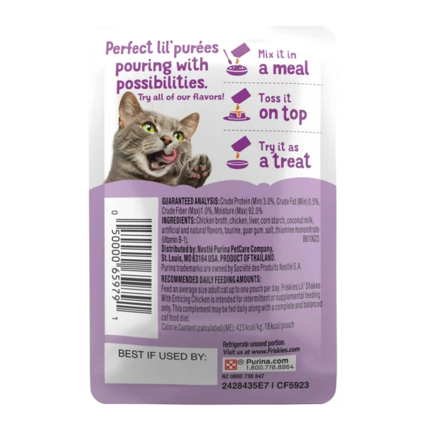 Purina Friskies Pureed Cat Food Toppers, Lil’ Shakes With Enticing Chicken Lickable Cat Treats - Image 4