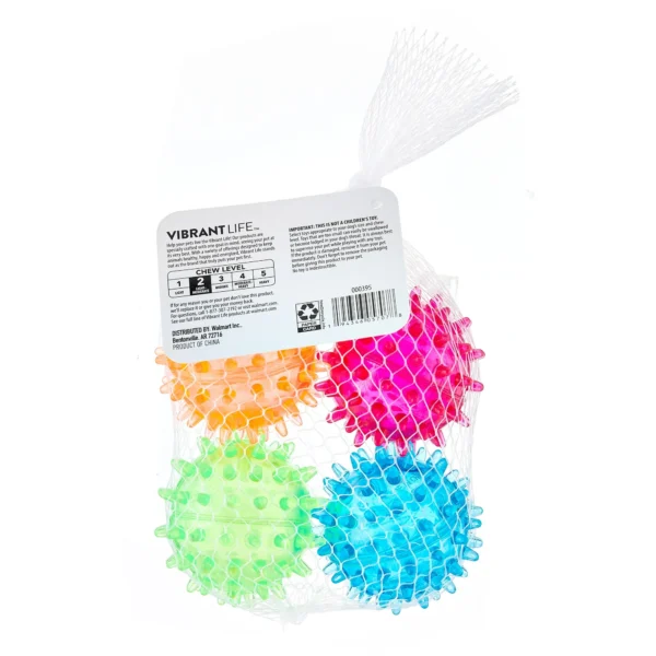 Vibrant Life Fetch Buddy Spiky Ball Fetch Dog Toys, 4-Pack Small, Color May Vary, Chew Level 2 - Image 4