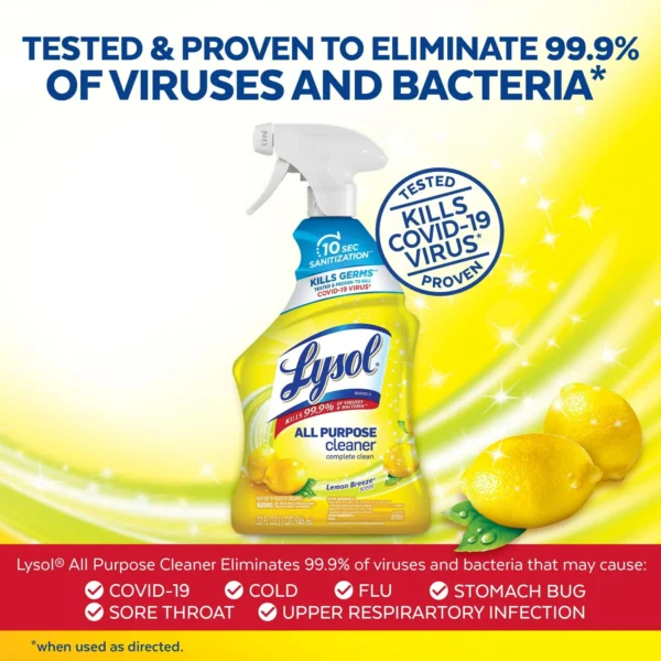 Lysol All-Purpose Cleaner, Sanitizing and Disinfecting Spray, 32 oz Lemon Breeze Scent, Bottle - Image 4