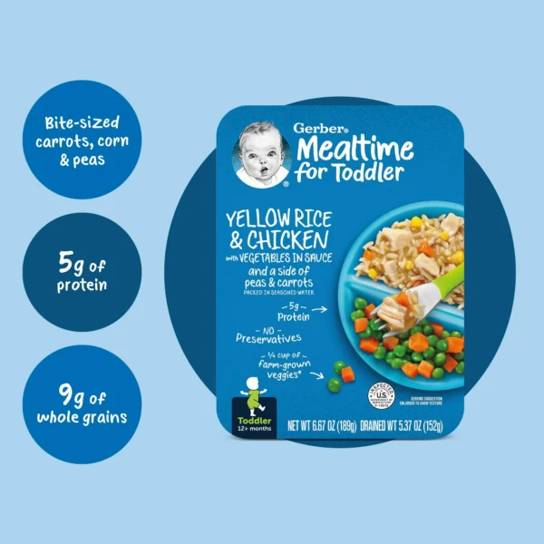 Gerber Toddler Food Baby Food, Yellow Rice & Chicken with Vegetables in Sauce, 6.6 oz - Image 4