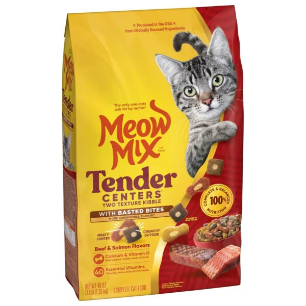 Meow Mix Tender Centers Dry Cat Food with Basted Bites, Beef & Salmon Flavors, 3 Pound Bag - Image 2