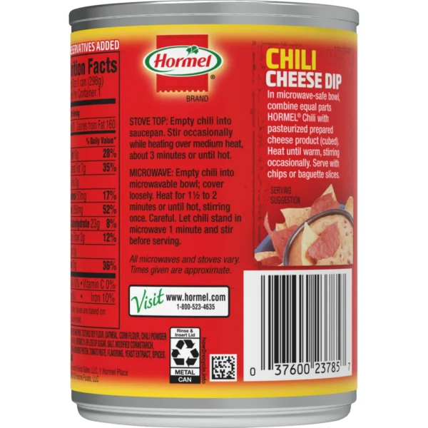 HORMEL Chili, Beef and Pork, No Beans, No Artificial Ingredients, Shelf-Stable, 10.5 oz Steel Can - Image 2