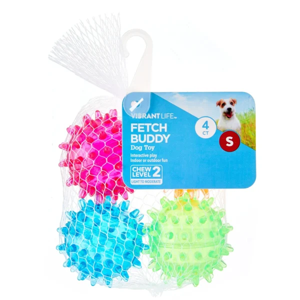 Vibrant Life Fetch Buddy Spiky Ball Fetch Dog Toys, 4-Pack Small, Color May Vary, Chew Level 2 - Image 5