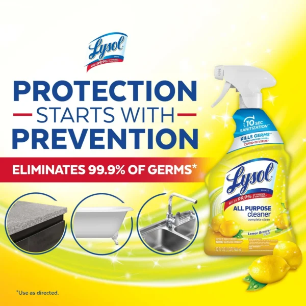 Lysol All-Purpose Cleaner, Sanitizing and Disinfecting Spray, 32 oz Lemon Breeze Scent, Bottle - Image 5