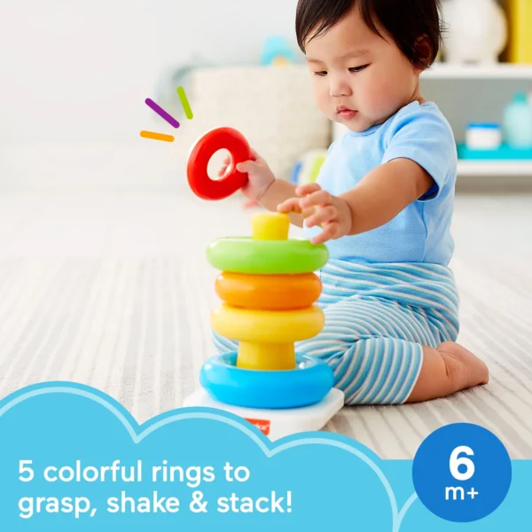 Fisher-Price Rock-a-Stack Ring Stacking Toy, Multicolor with Roly-Poly Base for Infants & Baby - Image 6