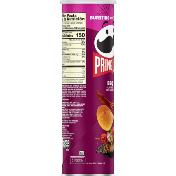 Pringles BBQ Potato Crisps Chips, Lunch Snacks, 5.5 oz Canister - Image 6