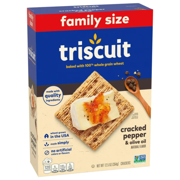 Triscuit Cracked Pepper & Olive Oil Whole Grain Wheat Crackers, Family Size, 12.5 oz