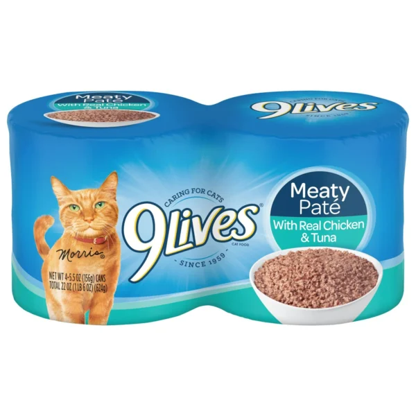 9Lives Meaty Paté with Real Chicken & Tuna Wet Cat Food, 5.5 Ounce Can, 4 Count