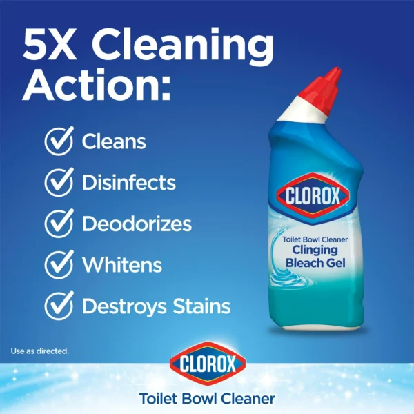 Clorox Toilet Bowl Cleaner Clinging Bleach Gel, Ocean Mist, 24 fl oz, 2 Pack - Image 8