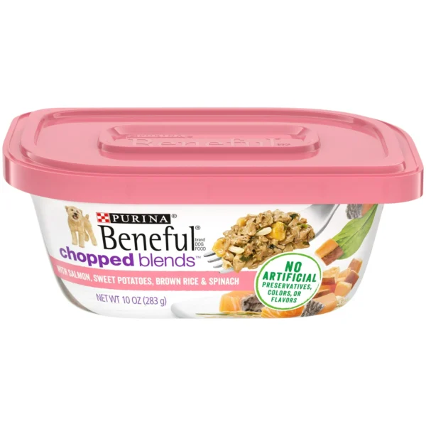 Purina Beneful Chopped Blends Wet Dog Food High Protein Real Soft Salmon, Veggies & Rice, 10 oz Tub