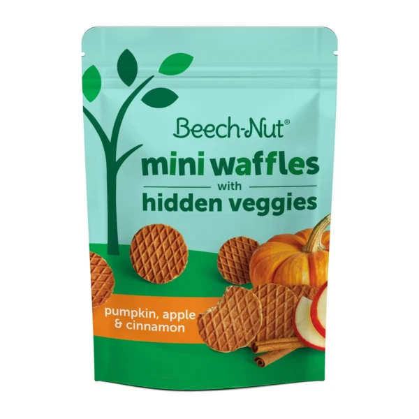 Beech-Nut Mini Waffles Pumpkin Apple & Cinnamon Hidden Veggies Toddler Snack, 3.2 oz Bag