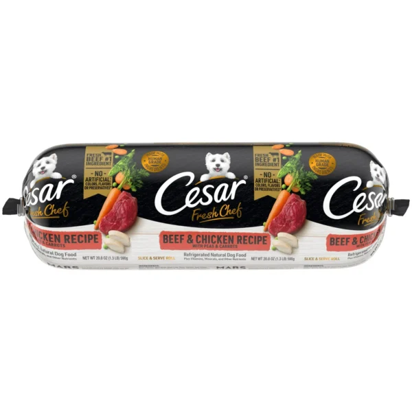 Cesar Fresh Chef Beef and Chicken with Peas and Carrots Refrigerated Food, 1.3 lb. Roll