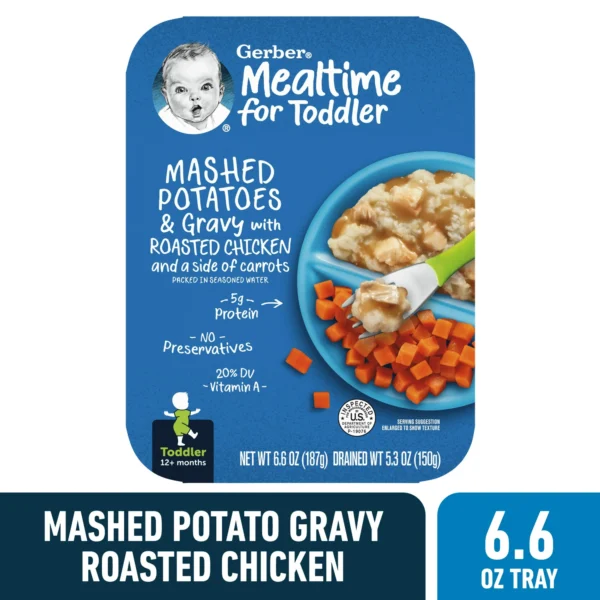 Gerber Mealtime for Toddler, Mashed Potatoes & Gravy with Roasted Chicken & Carrots, 6.6 oz