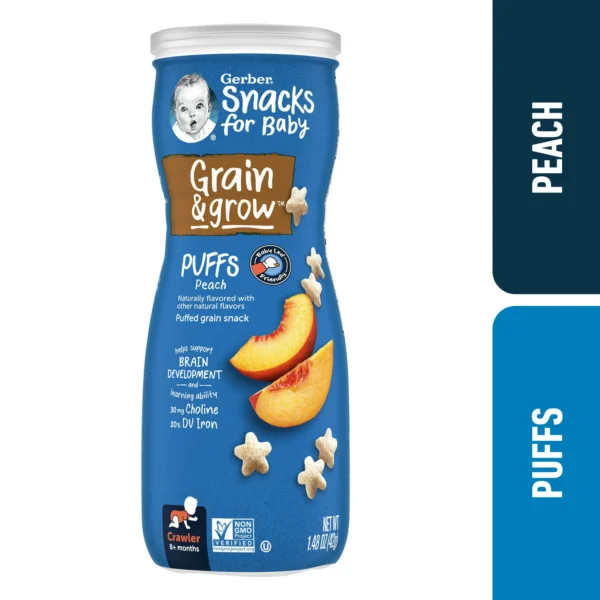 Gerber Stage 3 Baby Food, Peach Puffs, 1.48 oz Canister