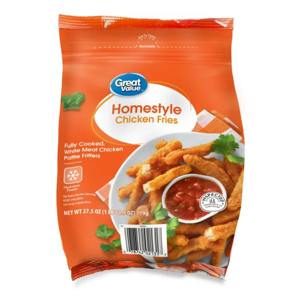 Great Value Fully Cooked Homestyle Ground Chicken Fries, 27.5 oz Bag (Frozen)