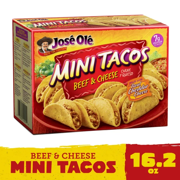 Jose Ole Beef & Cheese Mini Tacos, Frozen Mexican Food, 16.2 oz, 25 Count