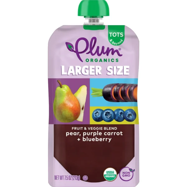 Plum Organics Tots & Beyond Organic Toddler Food, Pear, Purple Carrot, and Blueberry, 7.5 oz Pouch