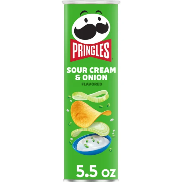 Pringles Sour Cream and Onion Potato Crisps Chips, Lunch Snacks, 5.5 oz Canister