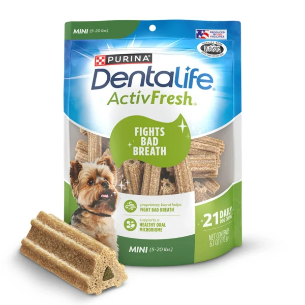 Purina DentaLife ActivFresh Mini Dog Treats Dental Chews with Chicken, 6.1 oz Pouch (4 Count)