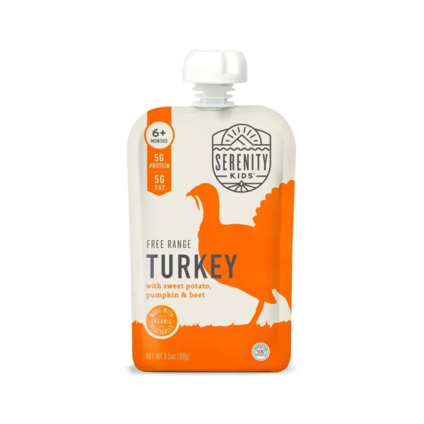 Serenity Kids Free Range Turkey Stage 2 Baby Food, with Organic Sweet Potato Pumpkin & Beet, 3.5oz Pouch