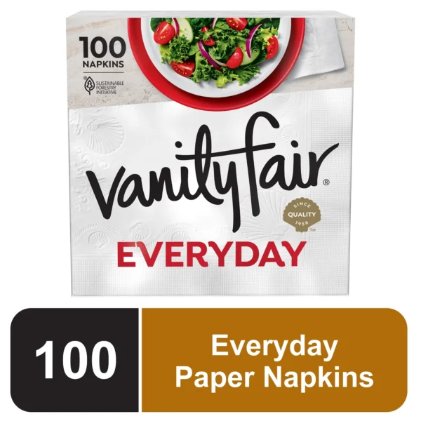 Vanity Fair Everyday Disposable Paper Napkins, White, 100 Count