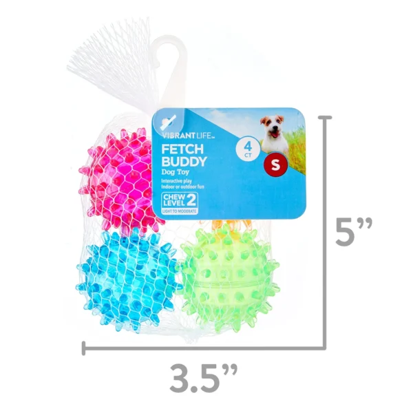 Vibrant Life Fetch Buddy Spiky Ball Fetch Dog Toys, 4-Pack Small, Color May Vary, Chew Level 2