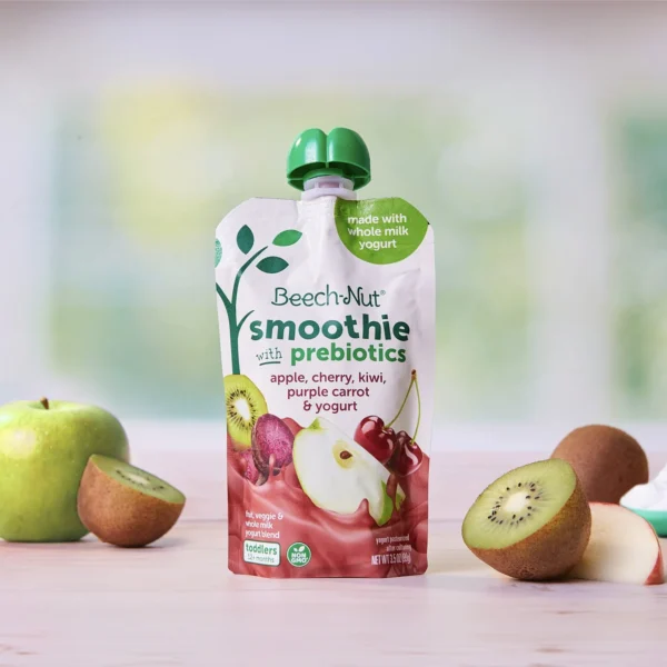 (3 pack) Beech-Nut Smoothie + Prebiotics for Toddlers, Apple Cherry Prpl Carrot Yogurt, 3.5oz Pouch - Image 3