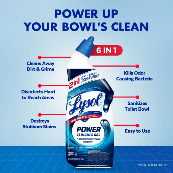 Lysol® Power Toilet Bowl Cleaner Gel, Cleaning, Disinfecting and Stain Removal, 24 oz, 2 Pack - Image 7