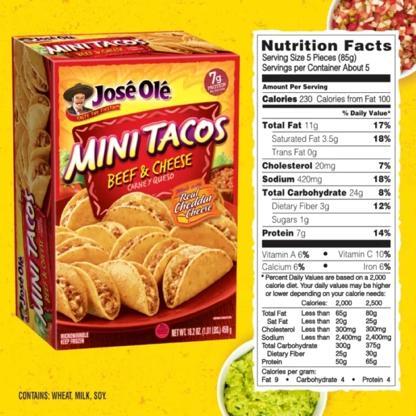 Jose Ole Beef & Cheese Mini Tacos, Frozen Mexican Food, 16.2 oz, 25 Count - Image 3