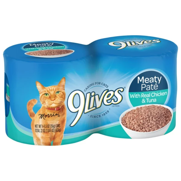 9Lives Meaty Paté with Real Chicken & Tuna Wet Cat Food, 5.5 Ounce Can, 4 Count - Image 5