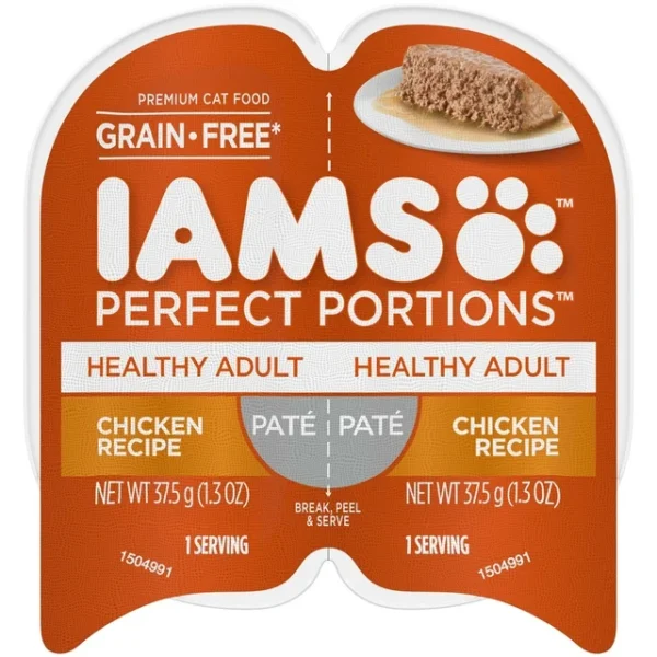 (3 pack) IAMS PERFECT PORTIONS Healthy Adult Grain Free Wet Cat Food Pat©, Chicken Recipe, 2.6 oz. Easy Peel Twin-Pack Tray - Image 9