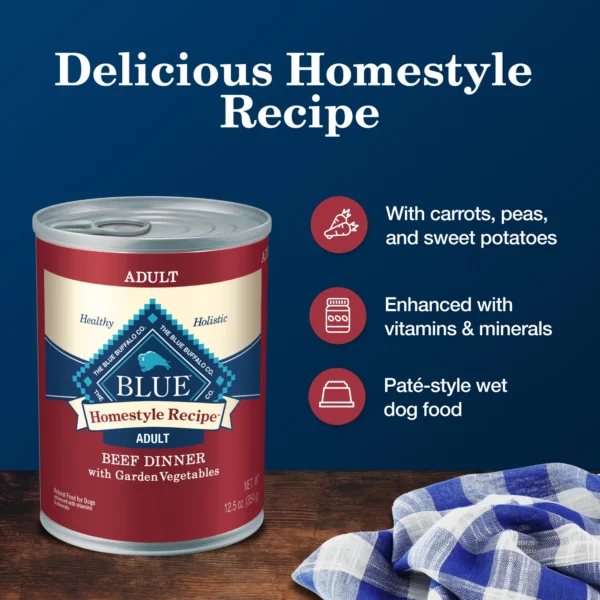 Blue Buffalo Homestyle Recipe Adult Wet Dog Food, Beef Dinner, 12.5-oz. Can - Image 3