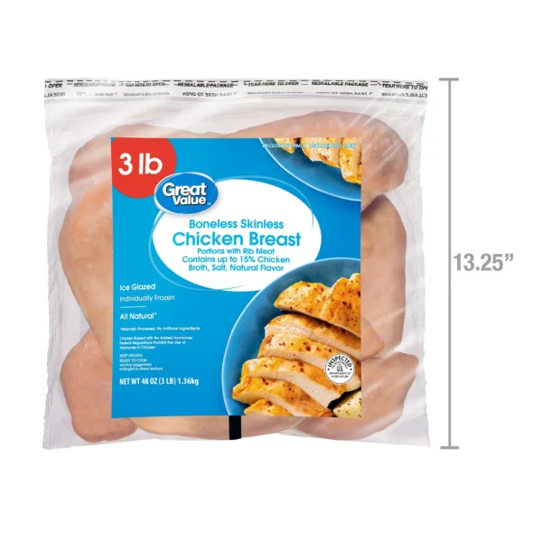 Great Value All Natural Boneless Skinless Chicken Breasts, 3 lb (Frozen) - Image 3